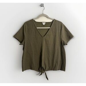 J. Crew XL Green Textured Tie-Front Boho Short Sleeve Top